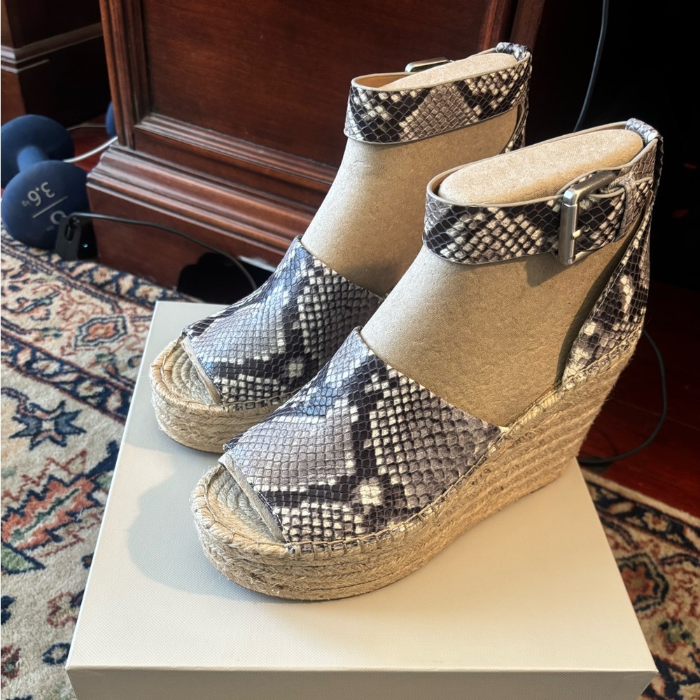 Marc Fisher Snake-Print Espadrille Wedge Sandals - Gray/Black